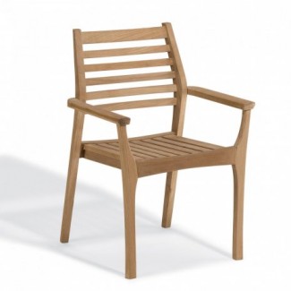Mid Century Modern Commercial Restaurant Outdoor Oxford Teak Mera Stacking Arm Chair